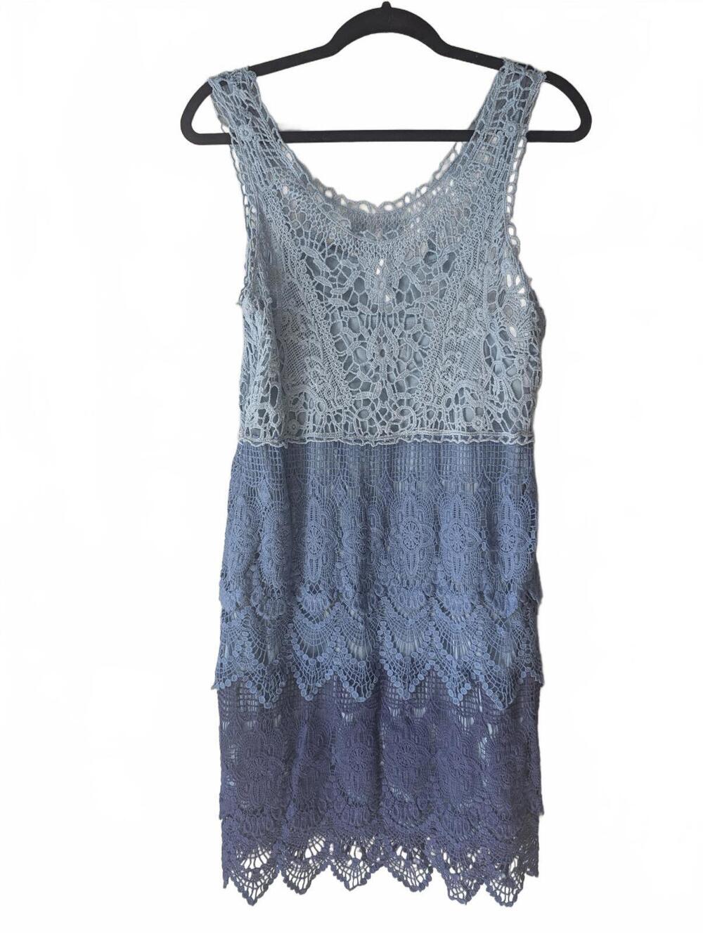 Sleeveless Crochet Lace Dress in Ombre Blue Shades